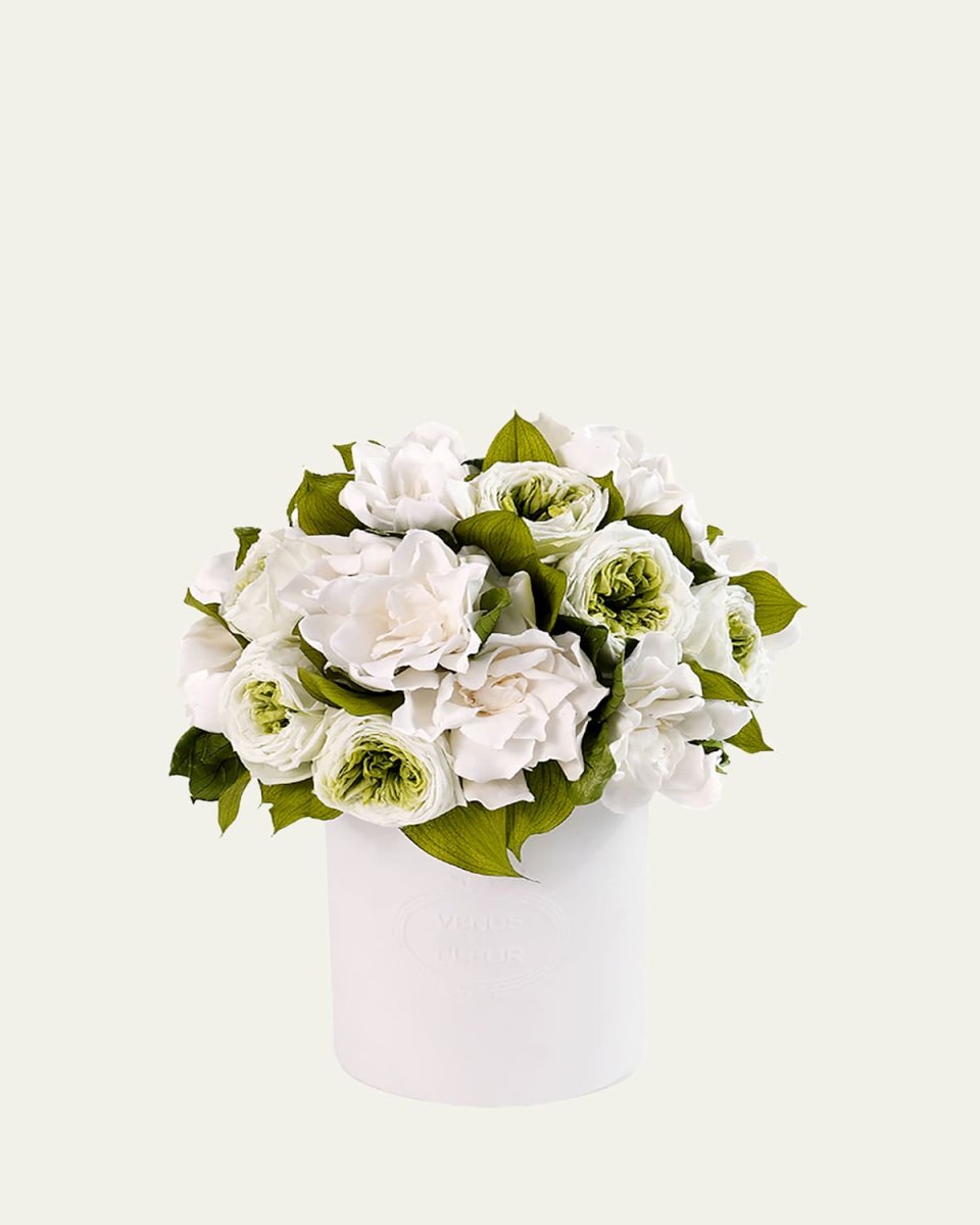 Eternity Gardenias and Roses in Fleura Porcelain Vase, 9" Tall